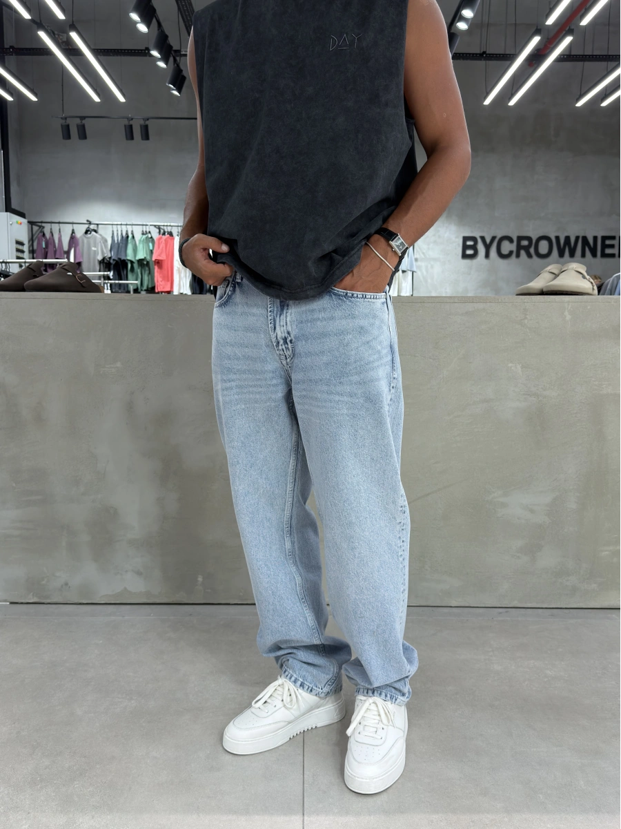 Buz Mavi Premium Effect Baggy Jean