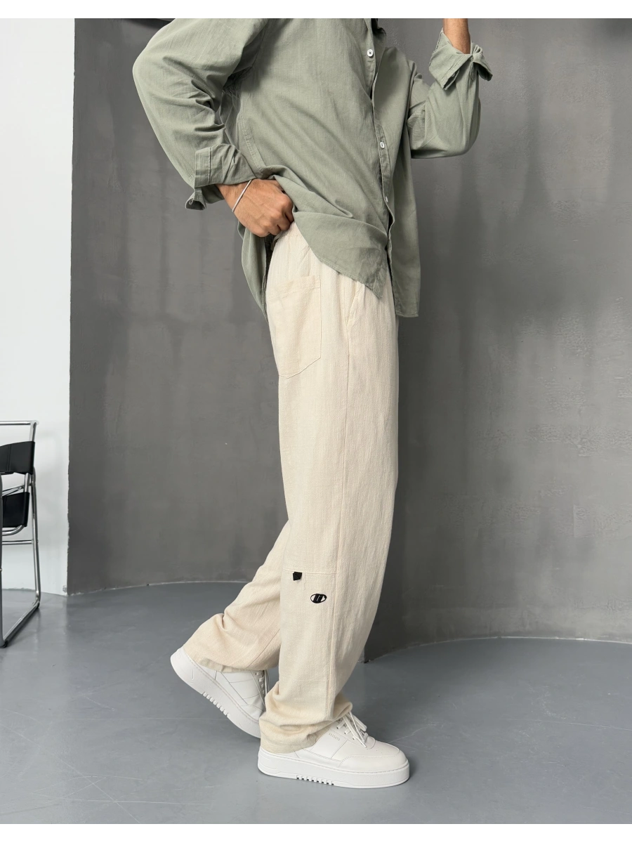GG Krem Keten Baggy Pantolon