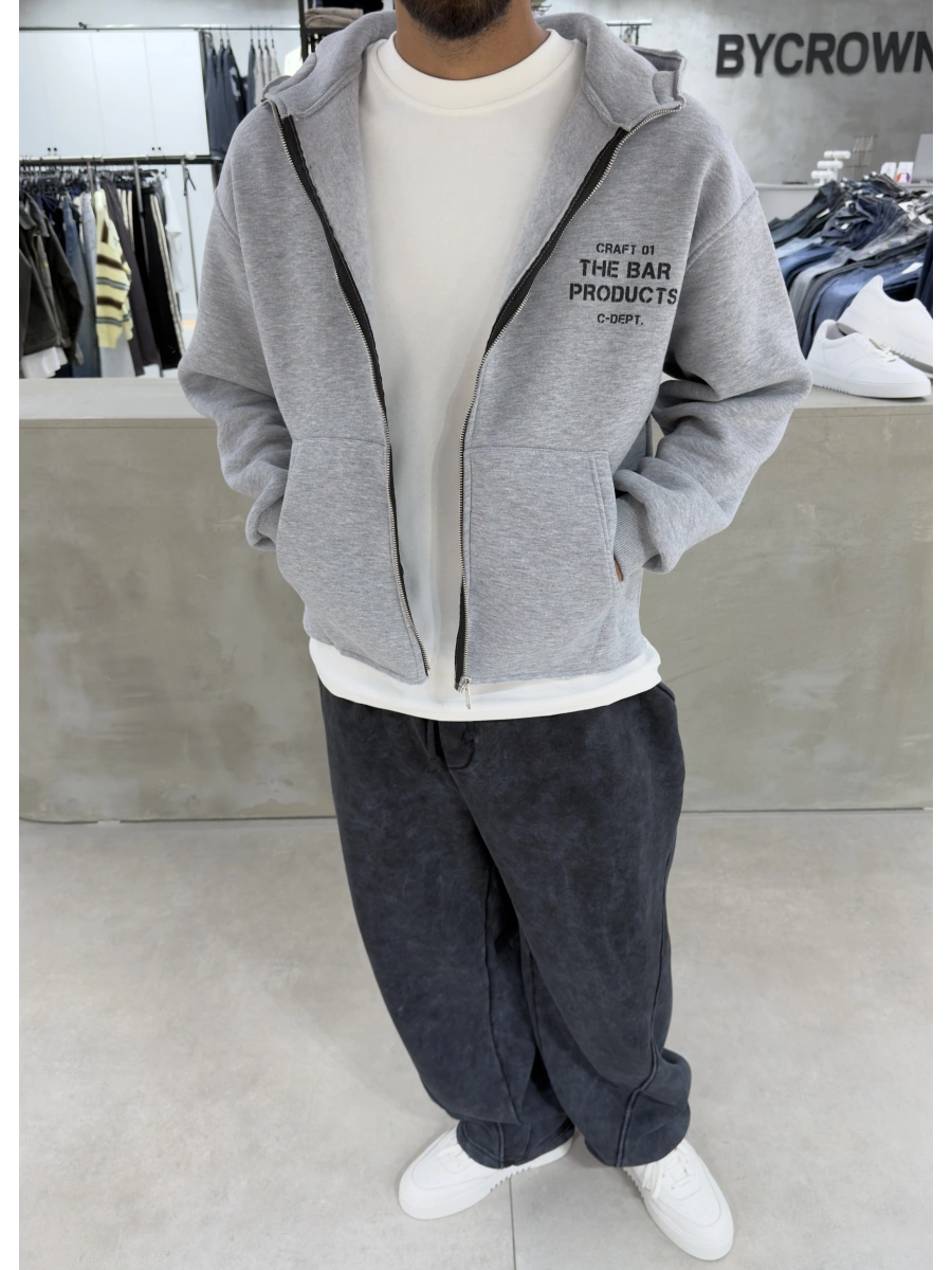 Gri Melange Craft Oversize Hırka