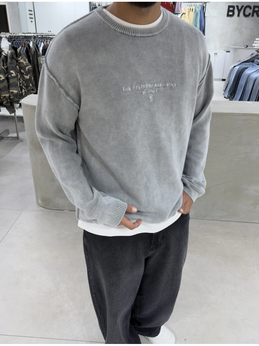 Gri Oversize Urban Triko Kazak