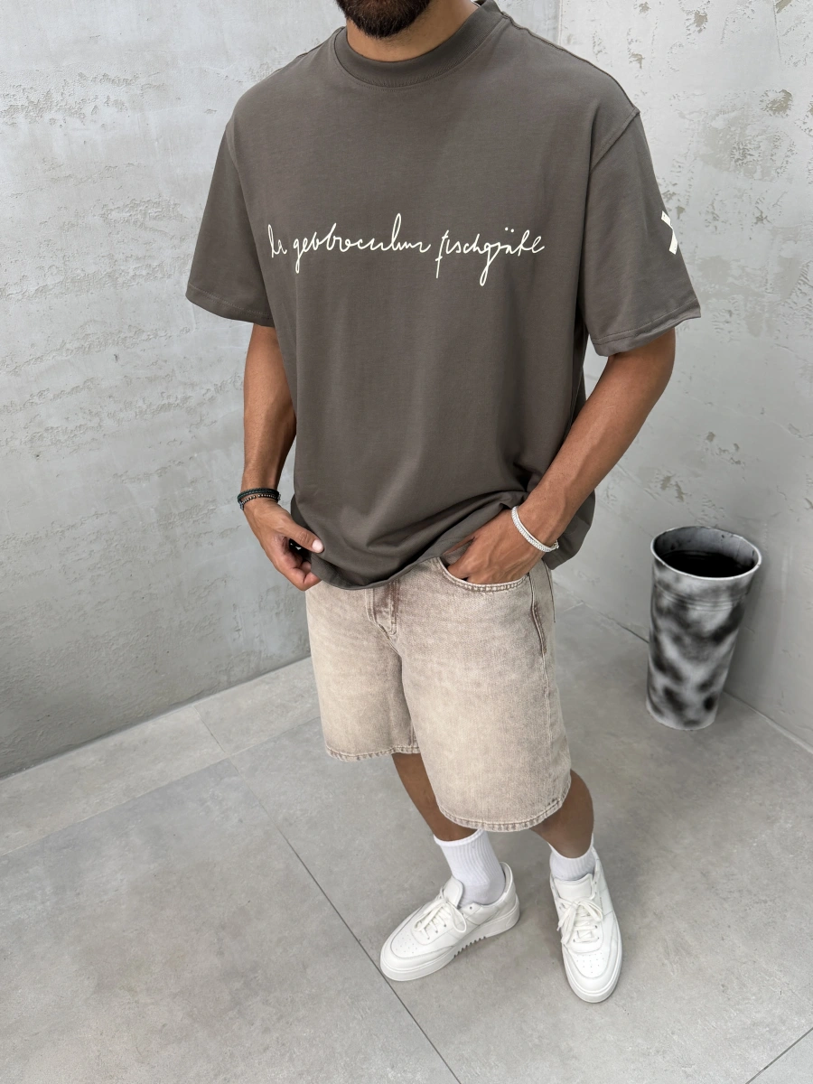 Haki X Baskılı Oversize T-shirt