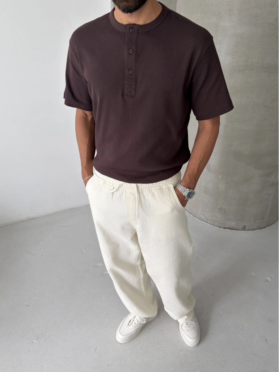 Kahve Basic Fitilli Regular T-shirt