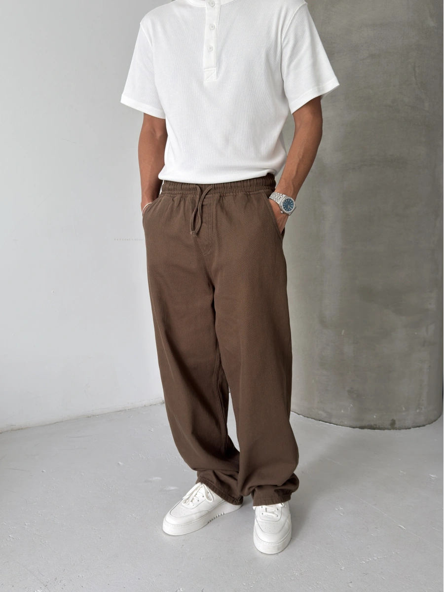 Kahve Gabardin Ekstra Bol Baggy Pantolon