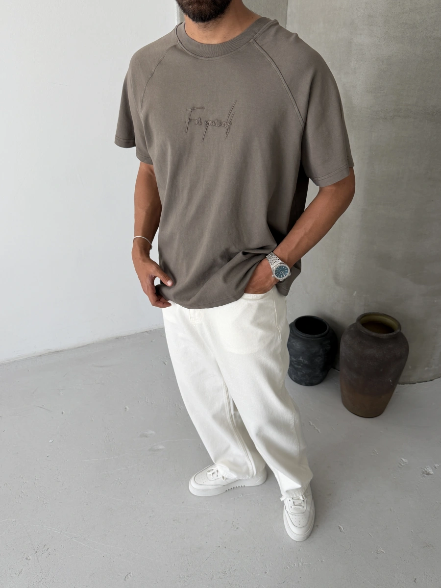 Kahve Yourself Baskılı Oversize T-shirt