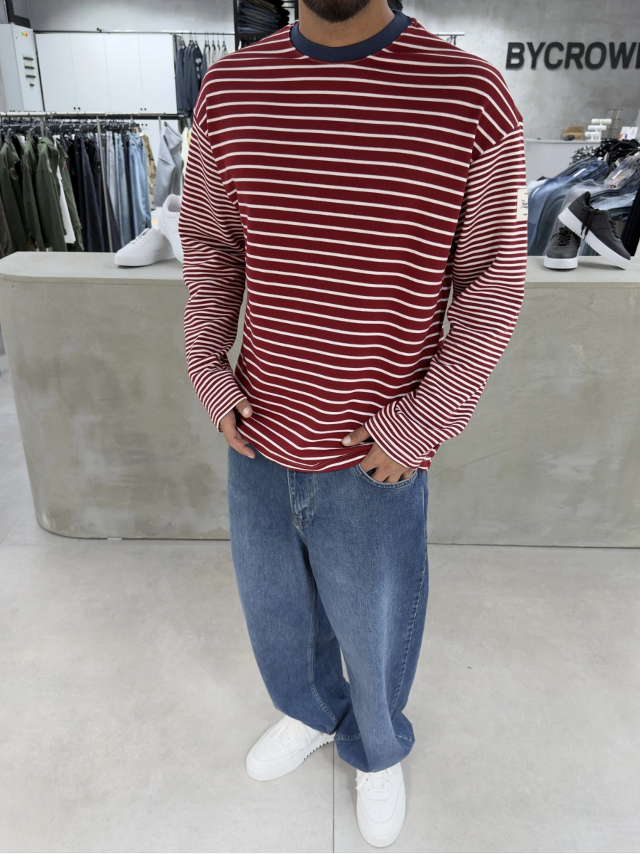 Kırmızı Çizgili Young Oversize Sweatshirt