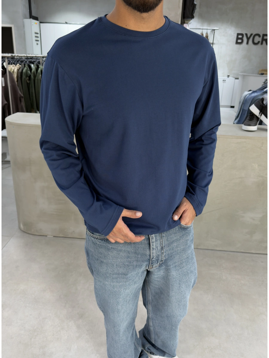 Lacivert Likralı Basic Sweat