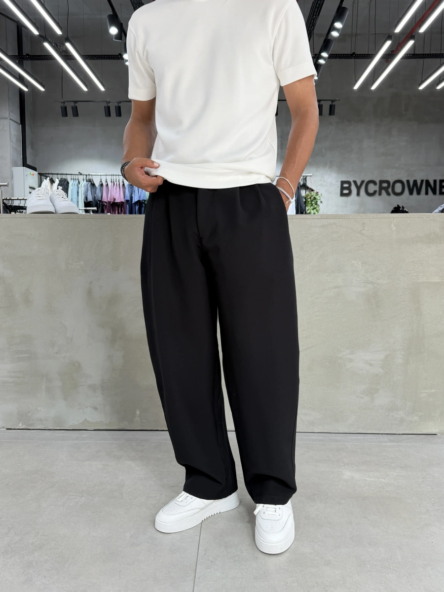 Siyah Baloon Fit Kumaş Baggy