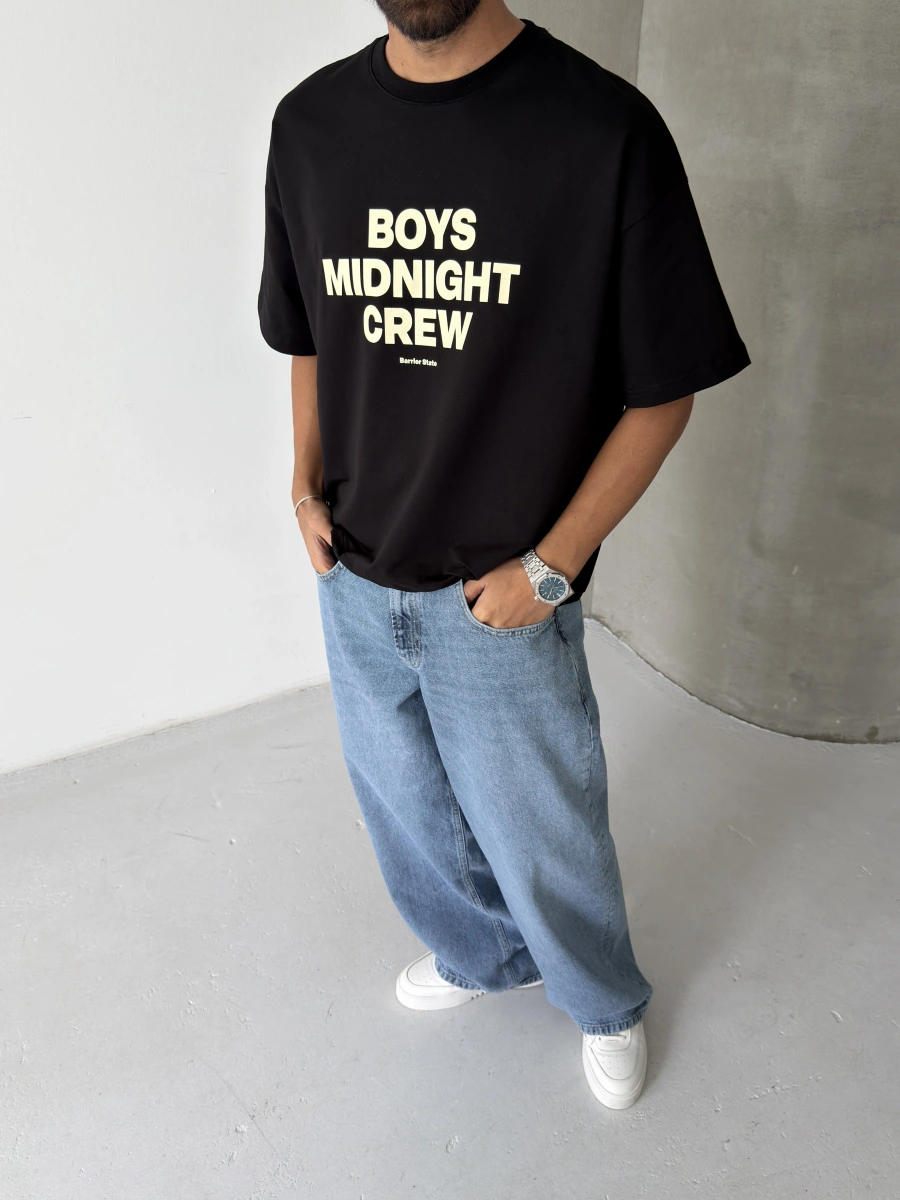 Siyah Boys Crop Fit Oversize T-shirt