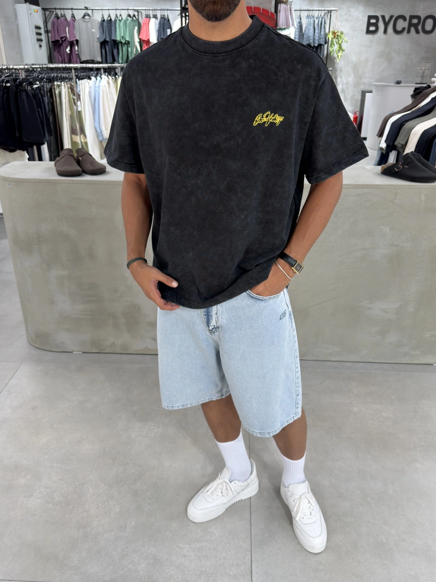 Siyah Heykel Baskı Oversize T-Shirt