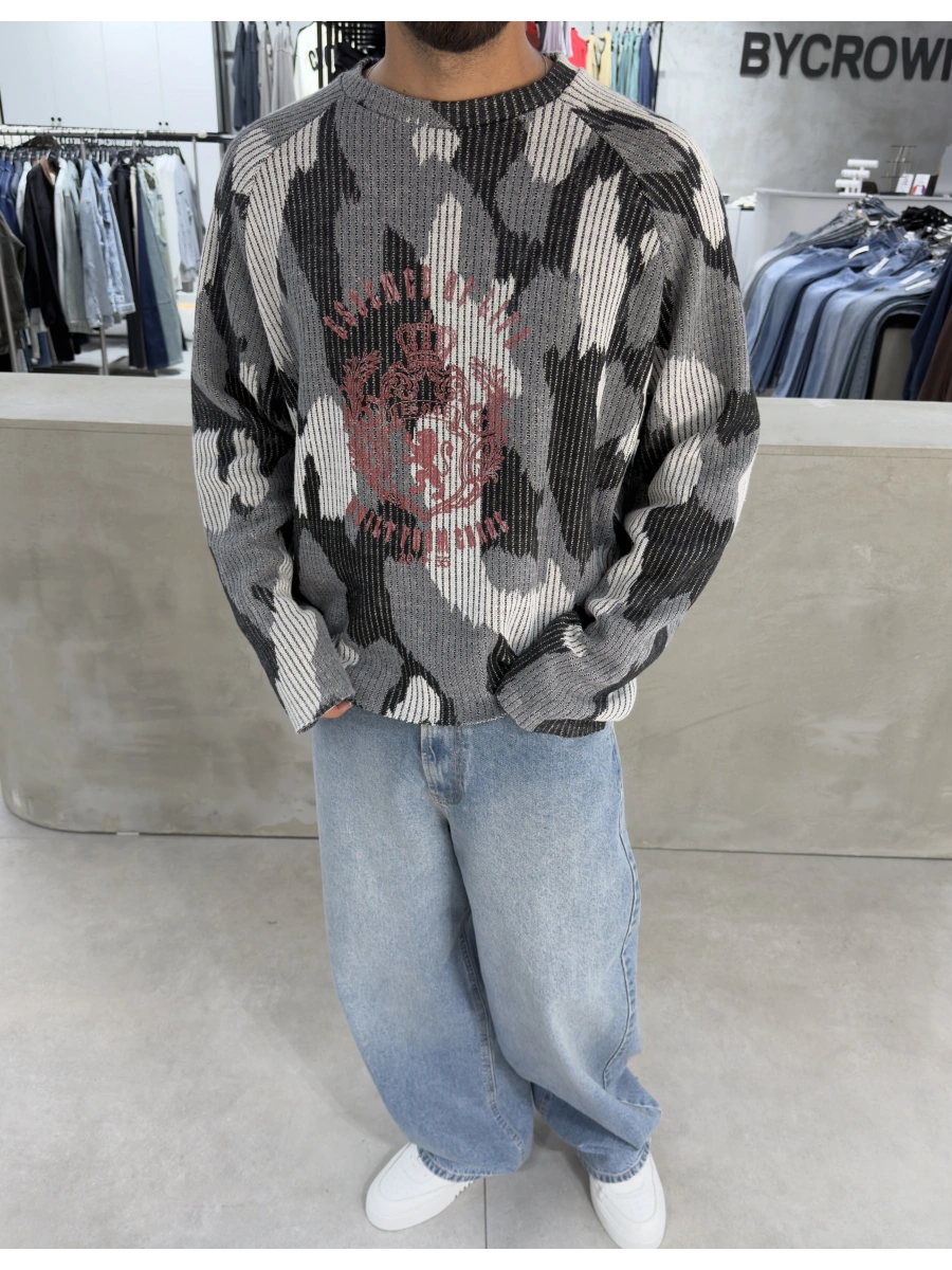 Siyah Kamuflaj Premium Oversize Sweat