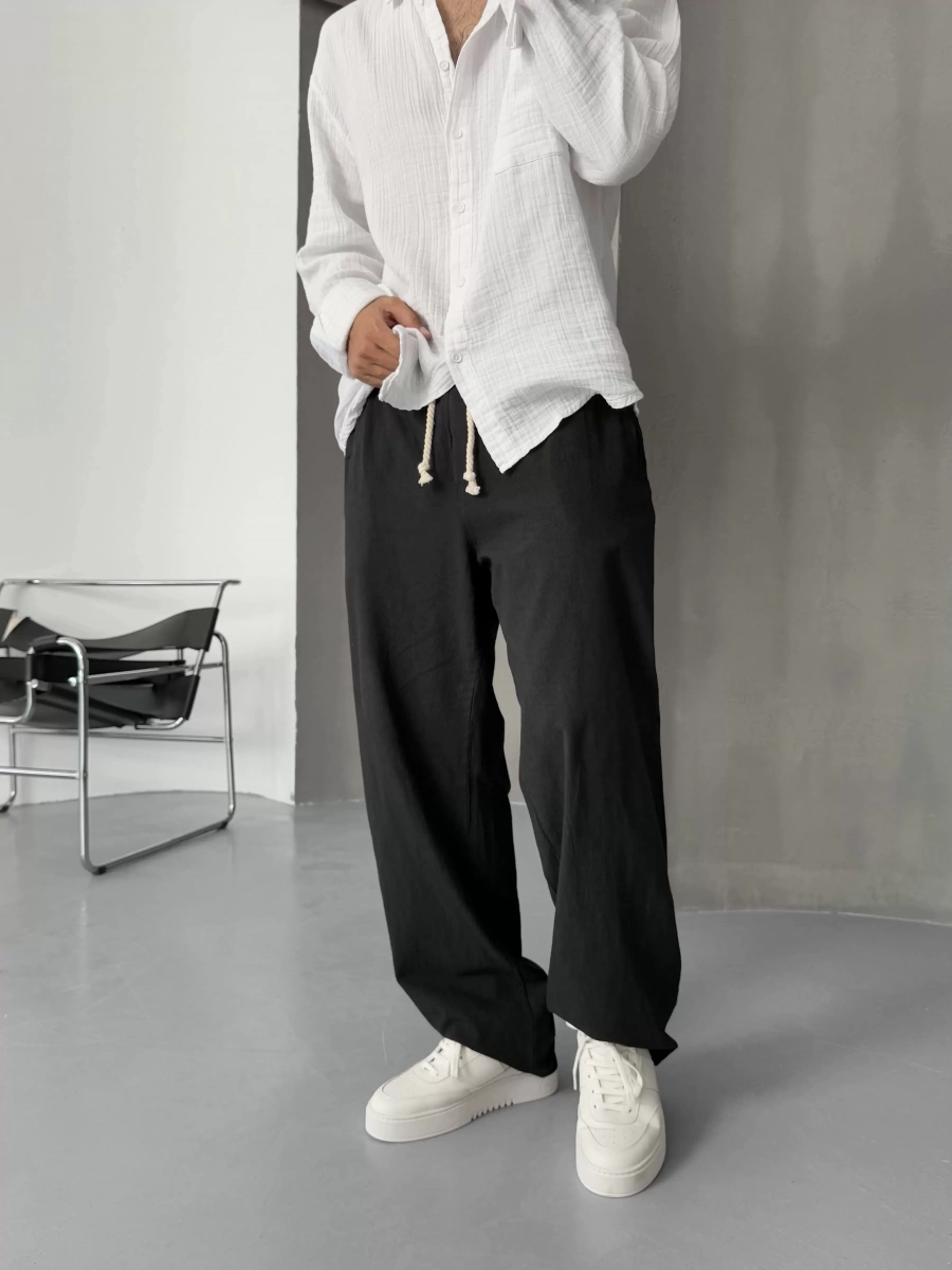 Siyah Keten Baggy Pantolon