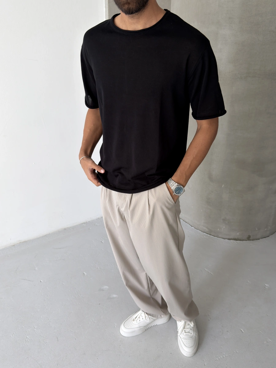Siyah Keten Oversize T-shirt