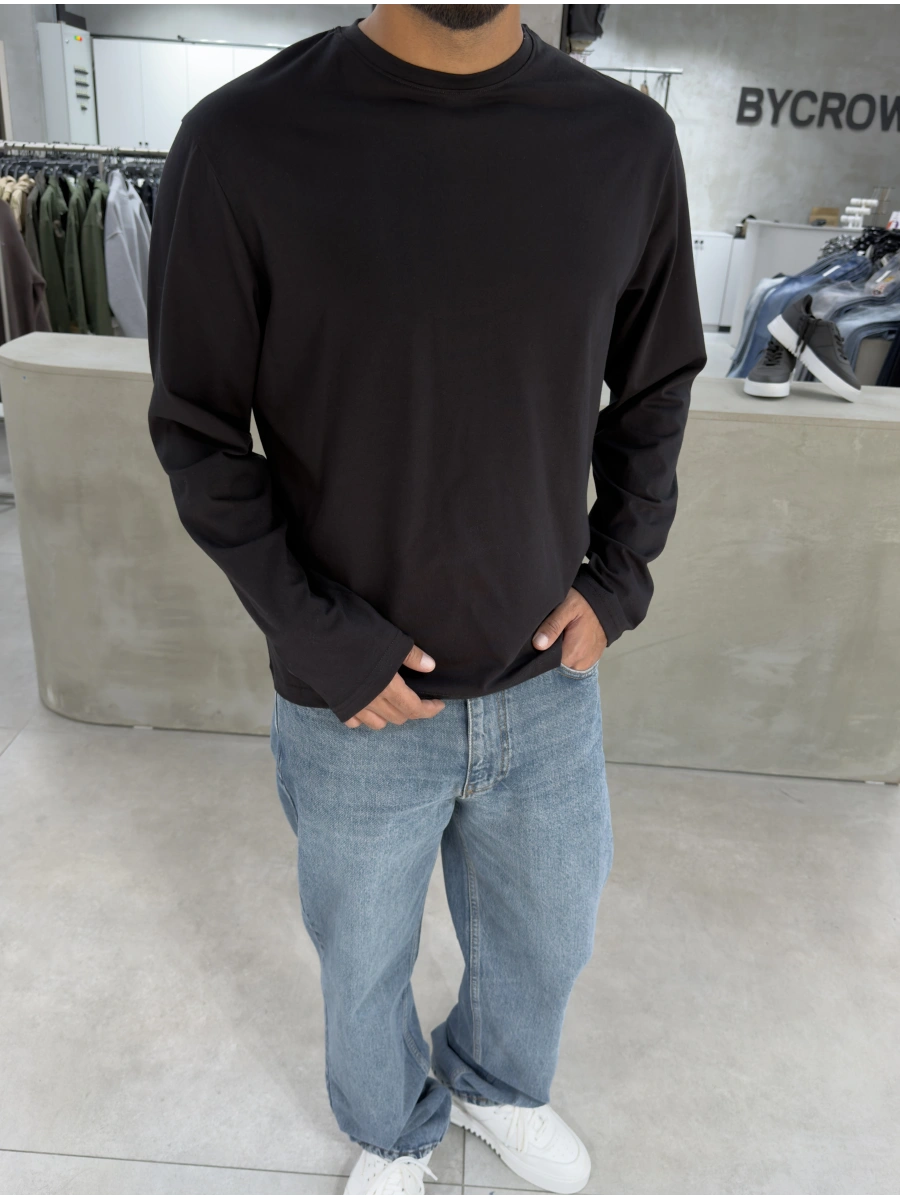 Siyah Likralı Basic Sweat
