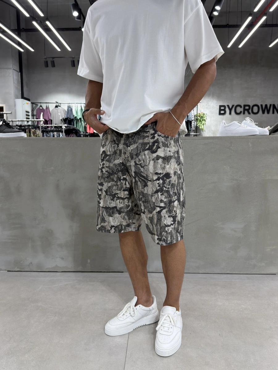 Siyah Premium Kamuflaj Denim Şort