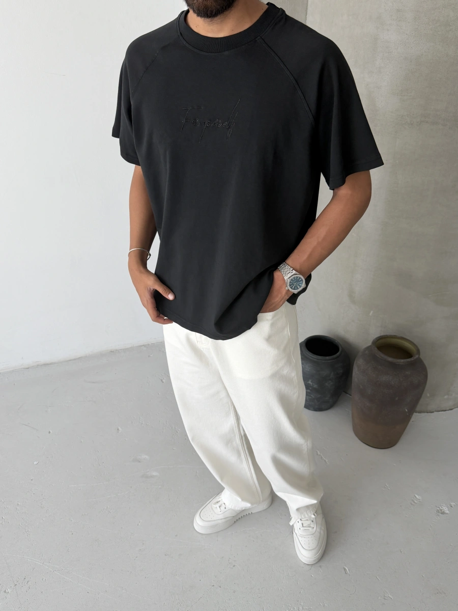 Siyah Yourself Baskılı Oversize T-shirt
