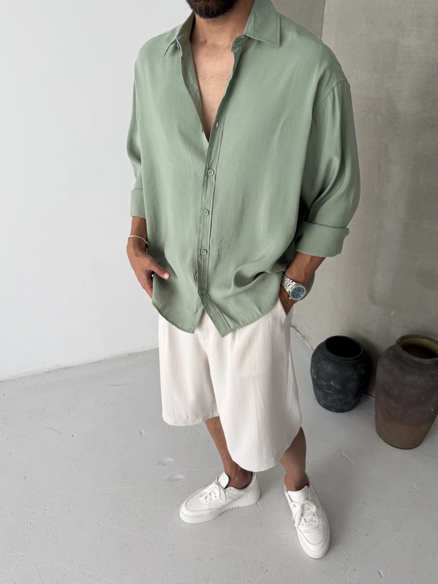 Yeşil Modal Oversize Gömlek
