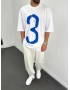 3 Baskı Detaylı Oversize Beyaz T-Shirt
