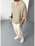 Premium Krem Örme Oversize Triko