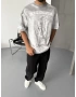Gri Baskılı Oversize T-Shirt