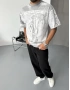 Gri Baskılı Oversize T-Shirt