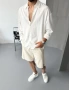Beyaz Keten Pamuk Oversize Gömlek