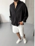 Siyah Pamuk Keten Oversize Gömlek