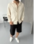 Krem Kabartmalı Premium Oversize Gömlek