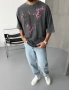 Antrasit Baskılı Oversize T-Shirt