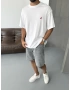 Beyaz Minimal Motor Baskılı Oversize T-Shirt
