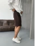 Kahve Viskon Keten Bol Kalıp Şort