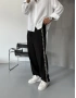 Siyah Keten Nakışlı Bol Kalıp Baggy