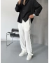 Beyaz Keten Nakışlı Bol Kalıp Baggy