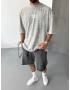Gri Baskılı Yıkamalı T-Shirt