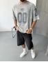 Gri 00 Baskı Detay Oversize T-Shirt