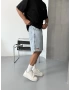 Buz Mavi Cebi Nakış Bol Kalıp Şort
