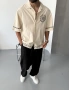 Krem Oversize Nakışlı Kısa Kollu Gömlek