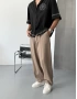 Kahve Keten Pileli Bol Kalıp Baggy