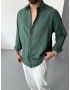 Yeşil Pamuk Keten Oversize Gömlek