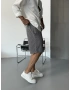 Antrasit Keten Desenli Bol Kalıp Şort