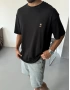 Siyah Minimal Palmiye Baskılı Oversize T-Shirt