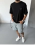 Siyah Minimal Palmiye Baskılı Oversize T-Shirt
