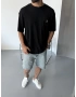 Siyah Minimal Palmiye Baskılı Oversize T-Shirt