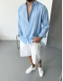 Mavi Çizgili Modal Kumaş Oversize Gömlek