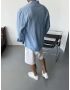 Mavi Çizgili Modal Kumaş Oversize Gömlek
