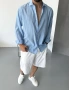 Mavi Çizgili Modal Kumaş Oversize Gömlek