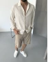 Krem Keten Çizgi Oversize Gömlek