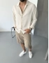 Krem Keten Çizgi Oversize Gömlek
