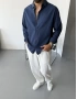 Oversize Lacivert Keten Gömlek