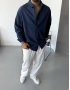 Oversize Lacivert Keten Gömlek
