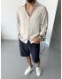 Keten Lacivert Çizgili Oversize Gömlek